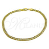 Tobillera Básica 04.213.0365.10 Oro Laminado, Diseño de Cubana Concava, Pulido, Tono Dorado (Grosor 04 MM, 10 Pulgadas de Largo)