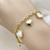 Pulsera Elegante 03.383.0036.08 Oro Laminado, Diseño de Corazón y Rolo, con Madre Perla Marfil, Pulido, Tono Dorado (Grosor 04.3 MM, 8 Pulgadas de Largo)