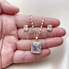 Juego de Arete y Dije de Adulto 10.317.0002 Oro Laminado, Diseño de Cluster, con Zirconia Cubica Blanca y Micro Pave Blanca, Pulido, Tono Dorado