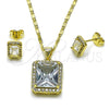 Juego de Arete y Dije de Adulto 10.317.0002 Oro Laminado, Diseño de Cluster, con Zirconia Cubica Blanca y Micro Pave Blanca, Pulido, Tono Dorado