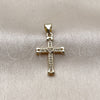 Dije Religioso 05.213.0208 Oro Laminado, Diseño de Cruz y Corazón, con Micro Pave Blanca, Pulido, Tono Dorado