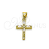 Dije Religioso 05.213.0210 Oro Laminado, Diseño de Cruz y Baguette, con Zirconia Cubica Blanca, Pulido, Tono Dorado