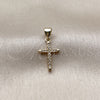 Dije Religioso 05.213.0213 Oro Laminado, Diseño de Cruz, con Micro Pave Blanca, Pulido, Tono Dorado