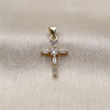 Dije Religioso 05.213.0215 Oro Laminado, Diseño de Cruz y Baguette, con Zirconia Cubica Blanca, Pulido, Tono Dorado