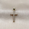 Dije Religioso 05.213.0216 Oro Laminado, Diseño de Cruz, con Zirconia Cubica Blanca, Pulido, Tono Dorado