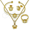 Juego de Arete y Dije de Nino 10.466.0004 Oro Laminado, Diseño de Flor, con Perla Marfil, Pulido, Tono Dorado