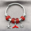 Aro Individual 07.454.0005.3 Acero Inoxidable, Diseño de Estrella y Concha, con Cristal Light Siam, Esmaltado Rojo, Tono Plateado (Grosor 03 MM, Talla Unica)