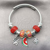 Aro Individual 07.454.0030 Acero Inoxidable, Diseño de Sandia y Trébol de Cuatro Hojas, con Cristal Light Siam, Esmaltado Rojo, Rodinado (Grosor 03 MM, Talla Unica)