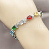 Pulsera Tennis 03.130.0017.07 Rodio Laminado, Diseño de Concha, con Zirconia Cubica Multicolor, Pulido, Rodinado (Grosor 07.5 MM, 8 Pulgadas de Largo)