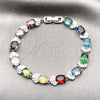Pulsera Tennis 03.130.0017.07 Rodio Laminado, Diseño de Concha, con Zirconia Cubica Multicolor, Pulido, Rodinado (Grosor 07.5 MM, 8 Pulgadas de Largo)