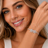 Pulsera Elegante 03.130.0041.07 Rodio Laminado, Diseño de Flor, con Zirconia Cubica Blanca, Pulido, Rodinado (Grosor 02.5 MM, 7 Pulgadas de Largo)