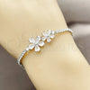 Pulsera Elegante 03.130.0041.07 Rodio Laminado, Diseño de Flor, con Zirconia Cubica Blanca, Pulido, Rodinado (Grosor 02.5 MM, 7 Pulgadas de Largo)