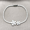 Pulsera Elegante 03.130.0041.07 Rodio Laminado, Diseño de Flor, con Zirconia Cubica Blanca, Pulido, Rodinado (Grosor 02.5 MM, 7 Pulgadas de Largo)