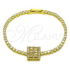 Pulsera Elegante 03.130.0044.07 Oro Laminado, Diseño de Baguette, con Zirconia Cubica Blanca, Pulido, Tono Dorado (Grosor 02.5 MM, 7 Pulgadas de Largo)
