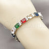 Pulsera Tennis 03.460.0003.07 Rodio Laminado, con Zirconia Cubica Multicolor y Blanca, Pulido, Rodinado (Grosor 06.8 MM, 7 Pulgadas de Largo)