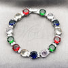 Pulsera Tennis 03.460.0005.07 Rodio Laminado, con Zirconia Cubica Multicolor y Blanca, Pulido, Rodinado (Grosor 07.8 MM, 7 Pulgadas de Largo)