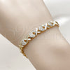 Pulsera Elegante 03.283.0564.07 Oro Laminado, Diseño de Corazón y Besos y Abrazos, con Zirconia Cubica Blanca, Diamantado, Tono Dorado (Grosor 05 MM, 8 Pulgadas de Largo)
