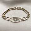Pulsera Elegante 03.283.0565.07 Oro Laminado, Diseño de Llave Griega y Miami Cubana, con Micro Pave Blanca, Pulido, Tono Dorado (Grosor 06.5 MM, 7 Pulgadas de Largo)
