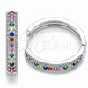 Argolla Huggie 02.267.0093.9.30 Rodio Laminado, con Zirconia Cubica Multicolor, Pulido, Rodinado