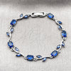 Pulsera Tennis 03.283.0579.07 Rodio Laminado, Diseño de Flor, con Zirconia Cubica Zafiro Azul, Pulido, Rodinado (Grosor 08.5 MM, 7 Pulgadas de Largo)