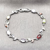 Pulsera Tennis 03.283.0579.1.07 Rodio Laminado, Diseño de Oja, con Zirconia Cubica Multicolor, Pulido, Rodinado (Grosor 08.5 MM, 7 Pulgadas de Largo)