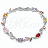 Pulsera Tennis 03.283.0579.1.07 Rodio Laminado, Diseño de Oja, con Zirconia Cubica Multicolor, Pulido, Rodinado (Grosor 08.5 MM, 7 Pulgadas de Largo)