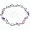 Pulsera Tennis 03.283.0579.2.07 Rodio Laminado, Diseño de Flor, con Zirconia Cubica Amatista y Rosado, Pulido, Rodinado (Grosor 08.5 MM, 7 Pulgadas de Largo)