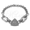 Pulsera Elegante 03.283.0585.07 Rodio Laminado, Diseño de Paperclip, con Micro Pave Blanca, Pulido, Rodinado (Grosor 18.6 MM, 8 Pulgadas de Largo)