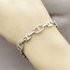 Pulsera Elegante 03.283.0592.07 Rodio Laminado, Diseño de Puff Mariner, con Zirconia Cubica Blanca, Pulido, Rodinado (Grosor 08.8 MM, 8 Pulgadas de Largo)