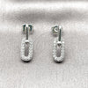 Arete Colgante 02.283.0419 Rodio Laminado, Diseño de Paperclip, con Zirconia Cubica Blanca, Pulido, Rodinado