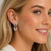 Arete Dormilona 02.283.0420 Rodio Laminado, Diseño de Paperclip, con Micro Pave Blanca, Pulido, Rodinado