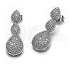 Arete Largo 02.346.0023 Rodio Laminado, Diseño de Gota, con Micro Pave Blanca, Pulido, Rodinado