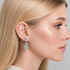 Arete Largo 02.346.0029 Rodio Laminado, Diseño de Flor y Gota, con Zirconia Cubica Blanca y Micro Pave Blanca, Pulido, Rodinado