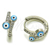 Argolla Huggie 02.310.0129.15 Rodio Laminado, Diseño de Ojo Griego, con Zirconia Cubica Blanca, Esmaltado Azul claro, Rodinado