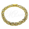 Pulsera Solida 03.100.0076.08 Oro Laminado, Diseño de Corazón, Diamantado, Tono Dorado (Grosor 07.5 MM, 8 Pulgadas de Largo)