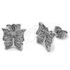 Arete Dormilona 02.266.0092 Rodio Laminado, Diseño de Mariposa, con Zirconia Cubica Blanca, Pulido, Rodinado
