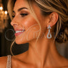 Arete Colgante 02.266.0096 Rodio Laminado, Diseño de Gota y Flor, con Zirconia Cubica Blanca, Pulido, Rodinado