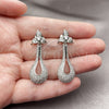 Arete Colgante 02.266.0096 Rodio Laminado, Diseño de Gota y Flor, con Zirconia Cubica Blanca, Pulido, Rodinado
