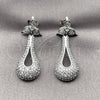 Arete Colgante 02.266.0096 Rodio Laminado, Diseño de Gota y Flor, con Zirconia Cubica Blanca, Pulido, Rodinado