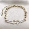 Pulsera Elegante 03.266.0078.08 Oro Laminado, Diseño de Infinito y Baguette, con Zirconia Cubica Blanca, Pulido, Tono Dorado (Grosor 07 MM, 8 Pulgadas de Largo)