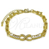 Pulsera Elegante 03.266.0078.08 Oro Laminado, Diseño de Infinito y Baguette, con Zirconia Cubica Blanca, Pulido, Tono Dorado (Grosor 07 MM, 8 Pulgadas de Largo)