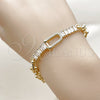 Pulsera Elegante 03.266.0079.07 Oro Laminado, Diseño de Baguette, con Zirconia Cubica Blanca y Micro Pave Blanca, Pulido, Tono Dorado (Grosor 07 MM, 8 Pulgadas de Largo)