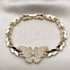 Pulsera Elegante 03.266.0085.08 Oro Laminado, Diseño de Mariposa, con Zirconia Cubica Blanca, Pulido, Tono Dorado (Grosor 06.5 MM, 8 Pulgadas de Largo)