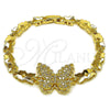 Pulsera Elegante 03.266.0091.07 Oro Laminado, Diseño de Mariposa, con Zirconia Cubica Blanca, Pulido, Tono Dorado (Grosor 06.5 MM, 7 Pulgadas de Largo)