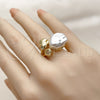 Anillo Multi Piedra 01.282.0014 Oro Laminado, con Perla Marfil y Zirconia Cubica Blanca, Pulido, Tono Dorado (Talla Unica)
