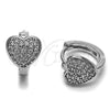 Argolla Huggie 02.452.0026.15 Rodio Laminado, Diseño de Corazón, con Micro Pave Blanca, Pulido, Rodinado