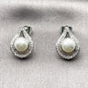 Arete Dormilona 02.452.0033 Rodio Laminado, Diseño de Gota y Cluster, con Perla Marfil y Micro Pave Blanca, Pulido, Rodinado