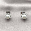 Arete Dormilona 02.344.0200 Rodio Laminado, Diseño de Flor, con Perla Marfil y Zirconia Cubica Blanca, Pulido, Rodinado