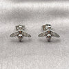 Arete Dormilona 02.344.0211 Rodio Laminado, Diseño de Abeja, con Micro Pave Blanca, Pulido, Rodinado
