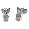 Arete Dormilona 02.344.0227 Rodio Laminado, Diseño de Osito, con Zirconia Cubica Blanca y Micro Pave Blanca, Pulido, Rodinado